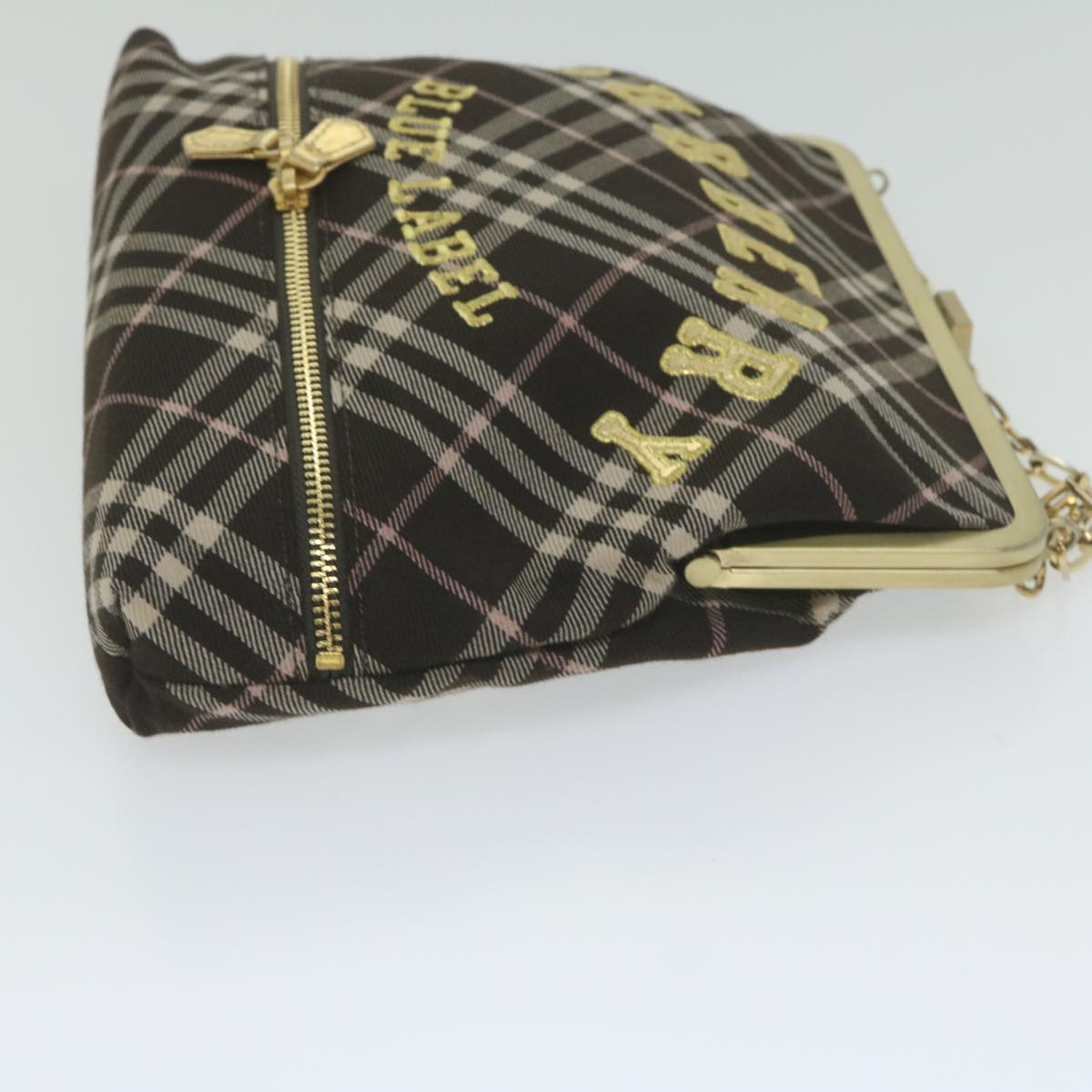 BURBERRY Nova Check Blue Label Chain Hand Bag Canvas Brown Auth 61800