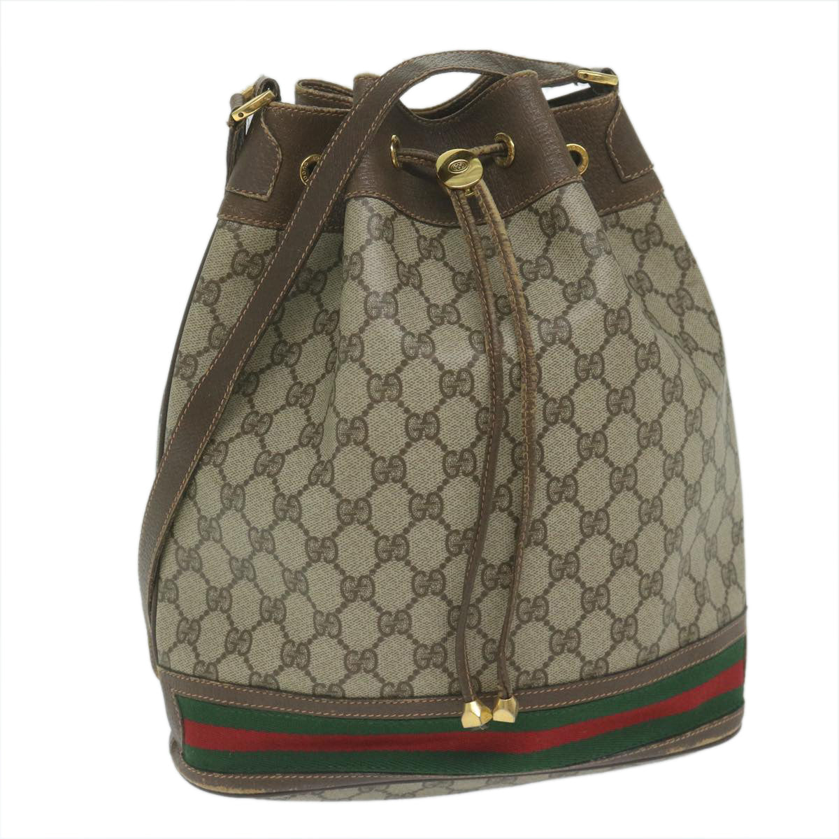 GUCCI GG Supreme Web Sherry Line Shoulder Bag Beige Red 164 02 085 Auth 61841