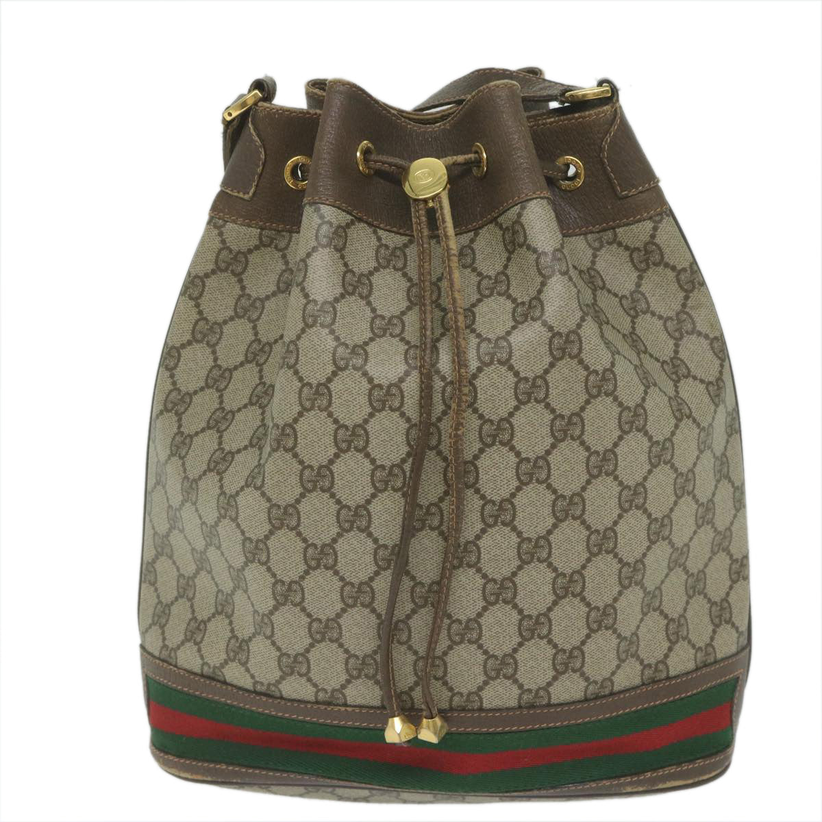 GUCCI GG Supreme Web Sherry Line Shoulder Bag Beige Red 164 02 085 Auth 61841