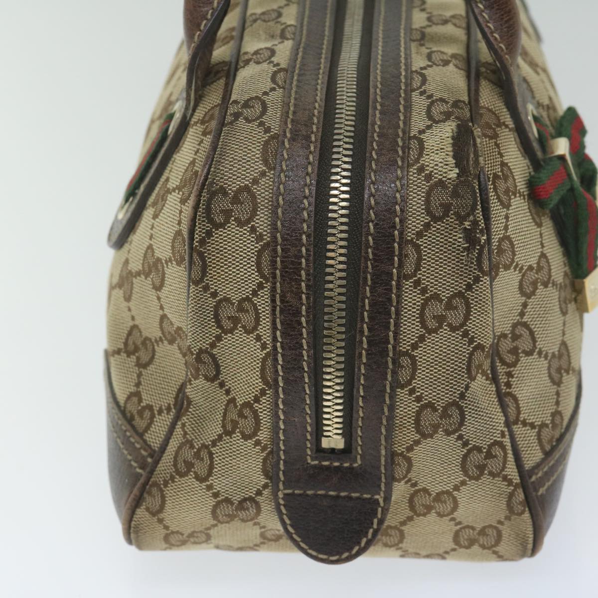 GUCCI GG Canvas Web Sherry Line Tote Bag Beige Red Green 161720 Auth 61848