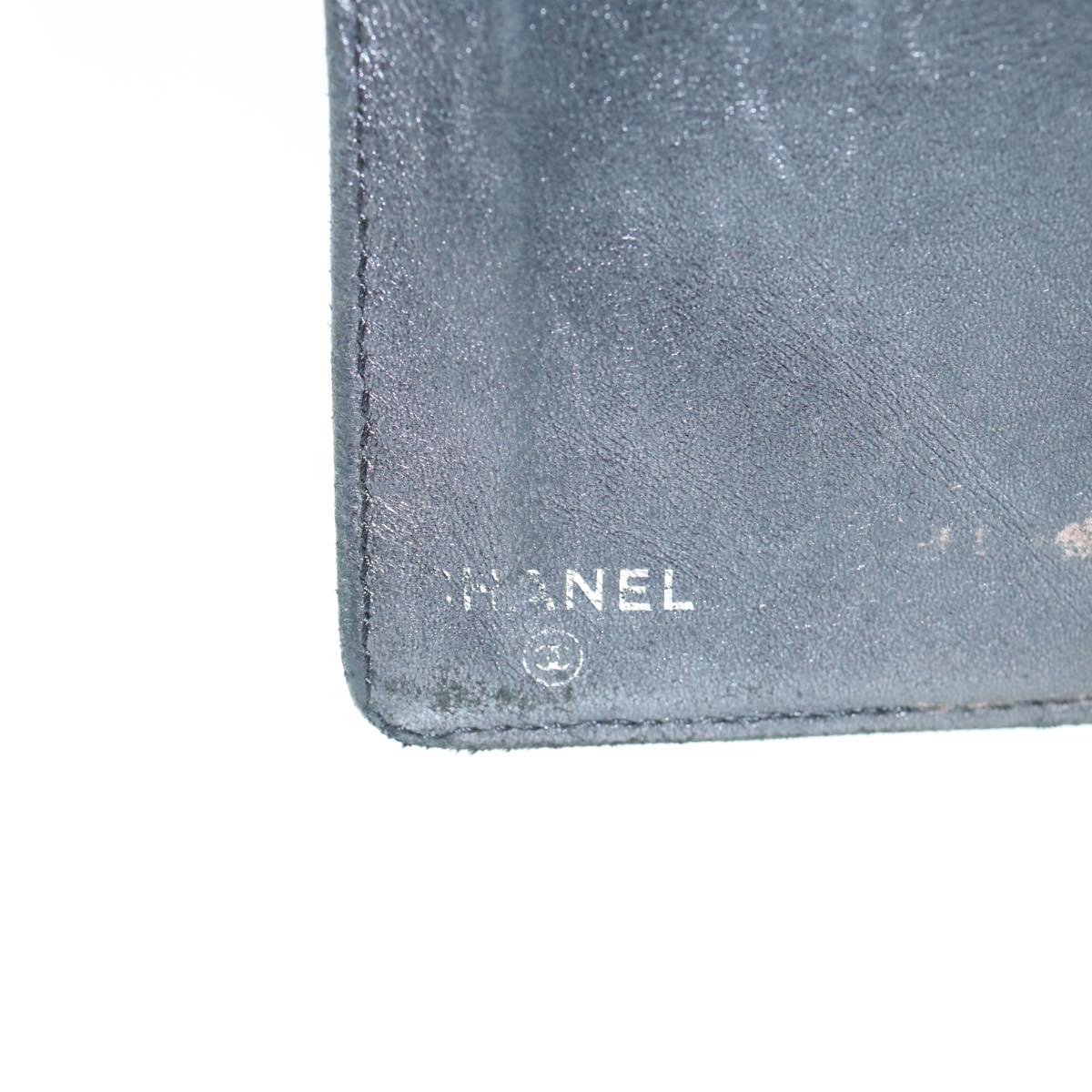 CHANEL Icon Line Wallet Leather Silver CC Auth 61875