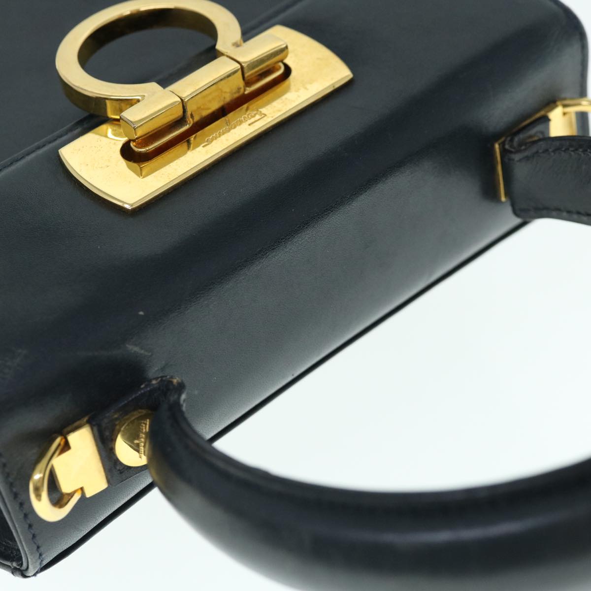 Salvatore Ferragamo Gancini Hand Bag Leather 2way Black Auth 61876