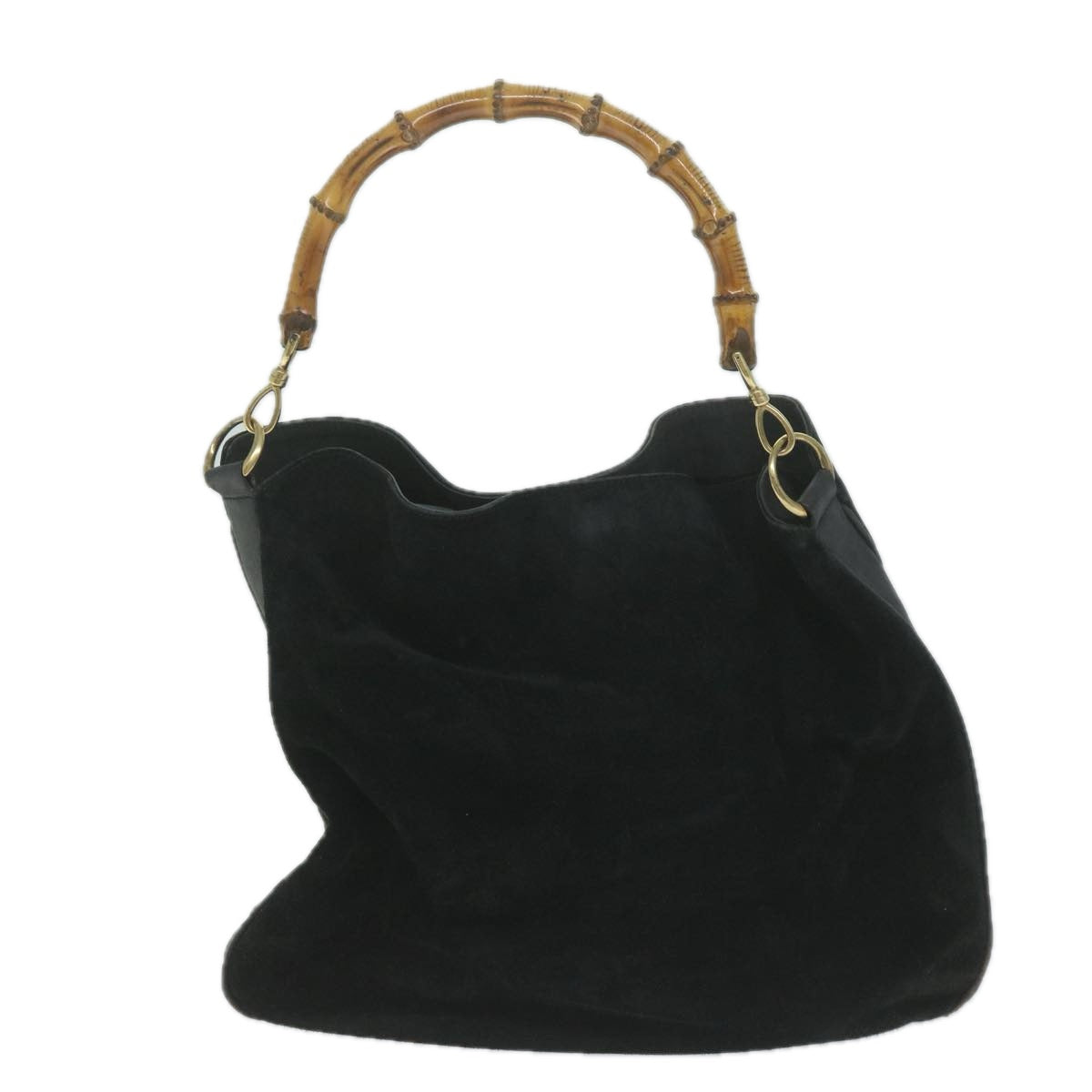 GUCCI Bamboo Shoulder Bag Suede 2way Black 001 1781 1577 Auth 61900