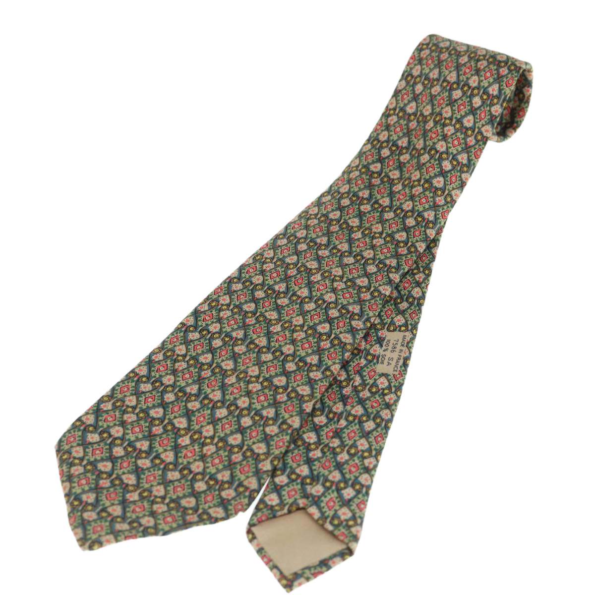 HERMES Necktie Silk Green Multicolor Auth 61903