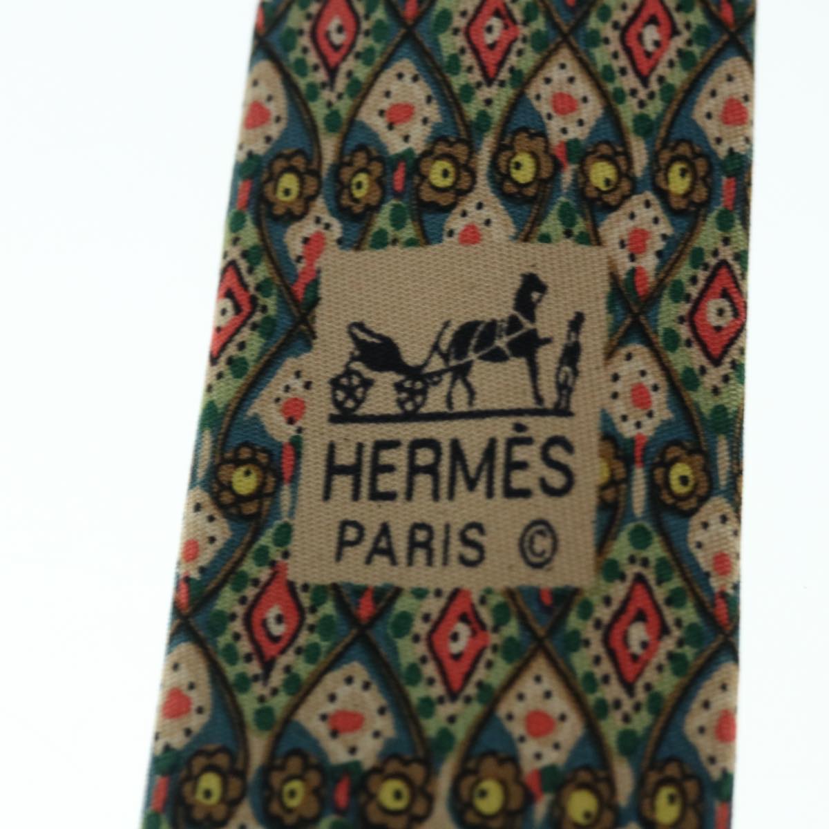HERMES Necktie Silk Green Multicolor Auth 61903