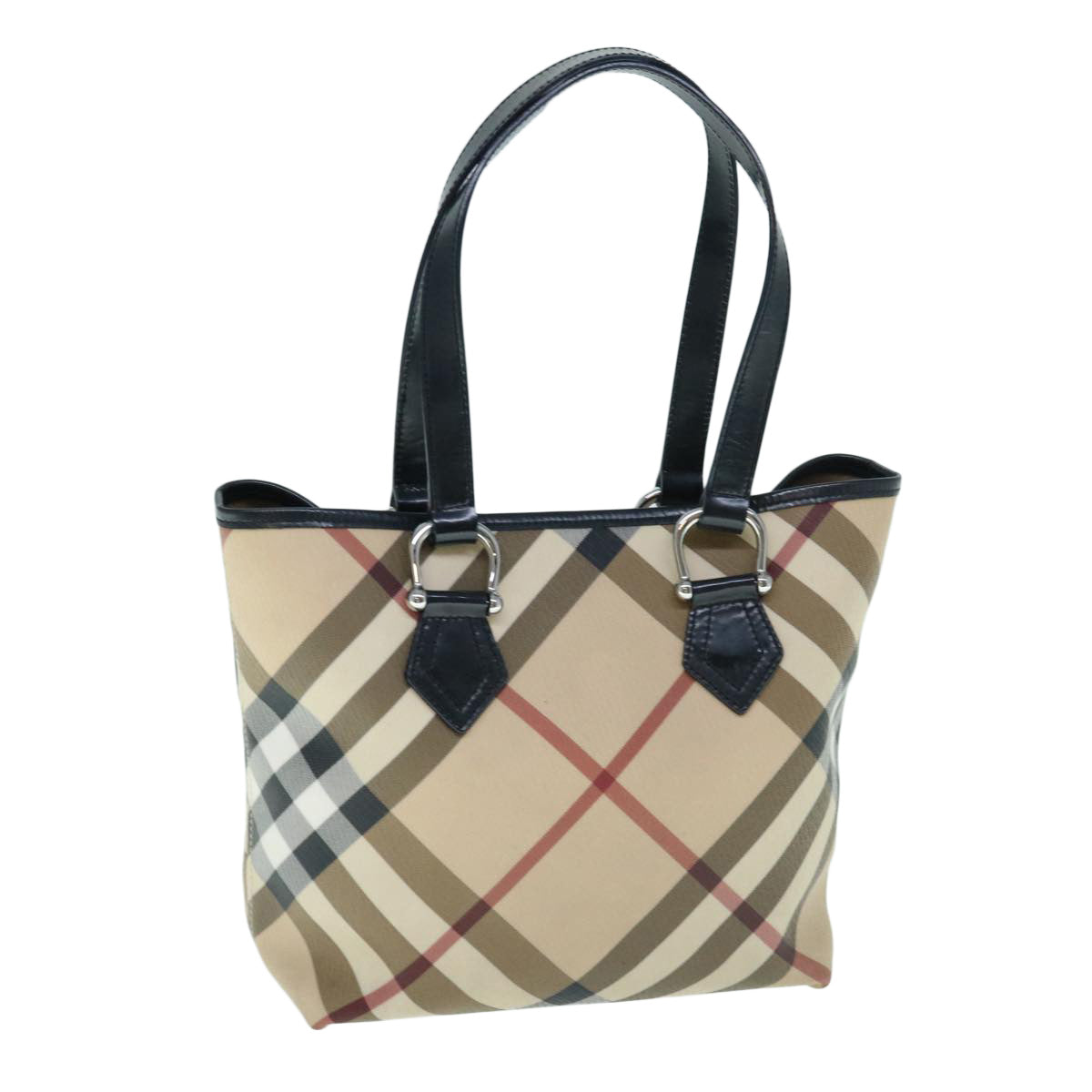 BURBERRY Nova Check Tote Bag Coated Canvas Beige Auth 61909