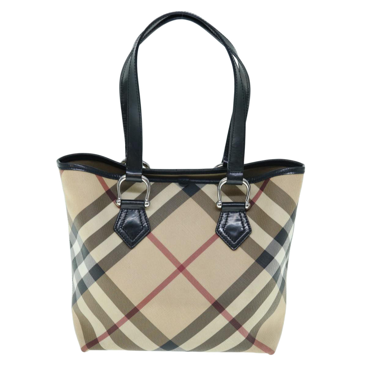 BURBERRY Nova Check Tote Bag Coated Canvas Beige Auth 61909