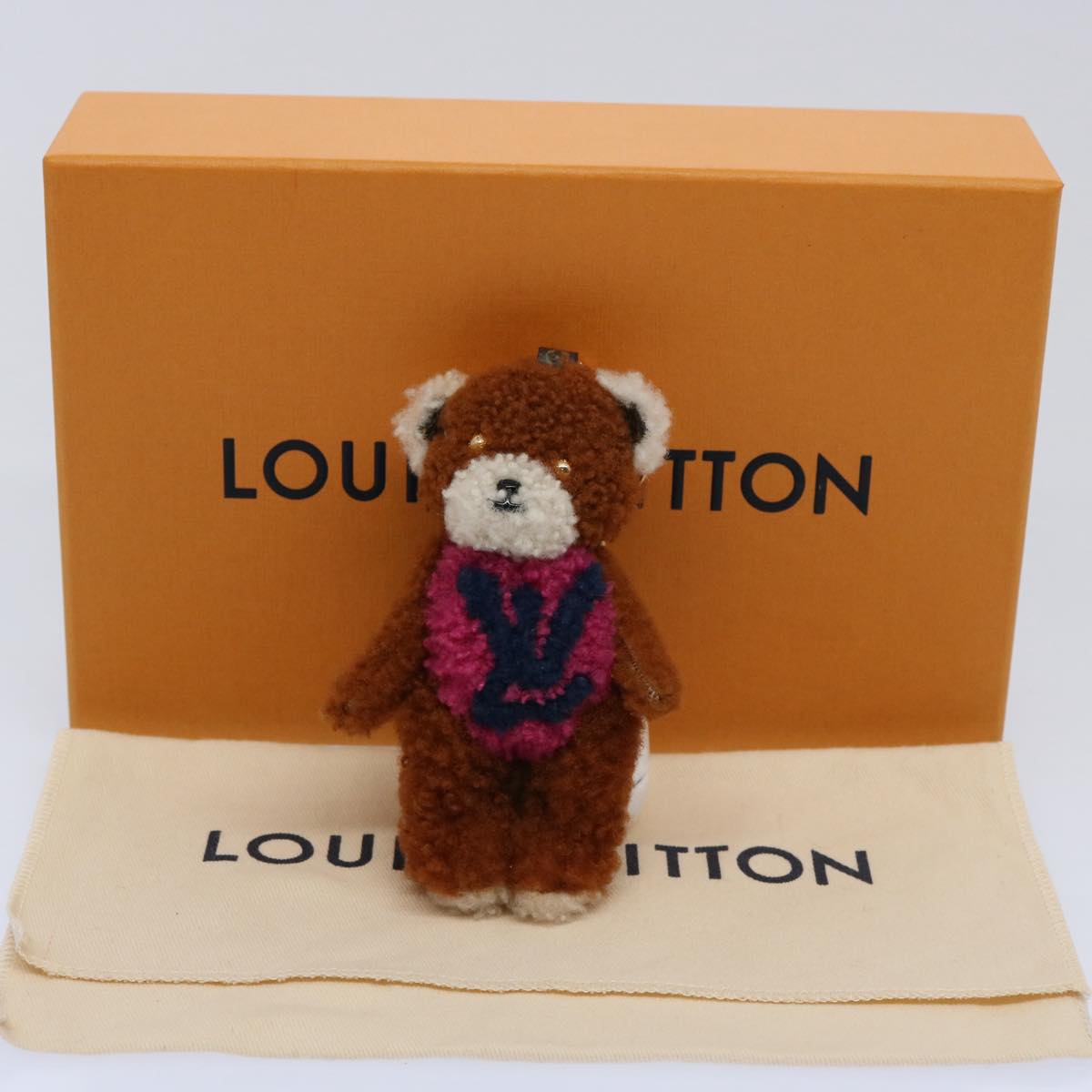 LOUIS VUITTON Monogram Porte Cles LV Teddy Bear Charm Brown M69854 Auth 61929A