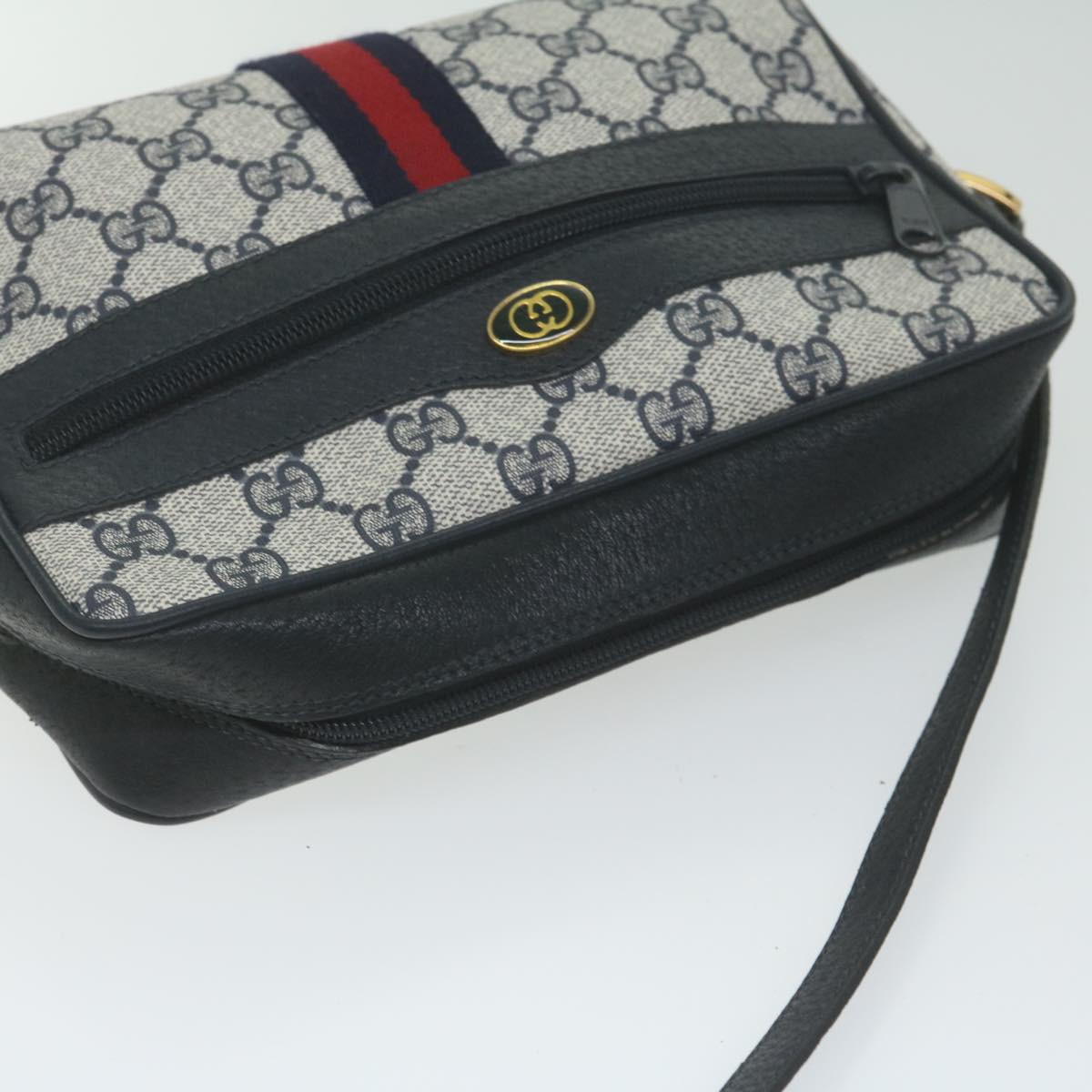 GUCCI GG Supreme Sherry Line Shoulder Bag Red Navy 56 02 004 Auth 61931