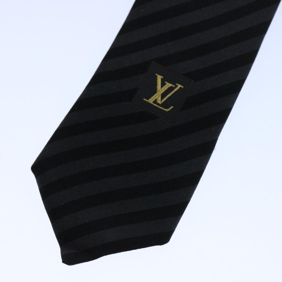 LOUIS VUITTON Necktie Silk Gray Black LV Auth 61940