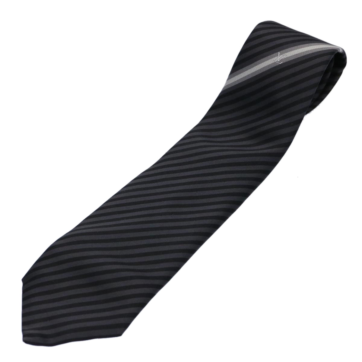 LOUIS VUITTON Necktie Silk Gray Black LV Auth 61940 - 0