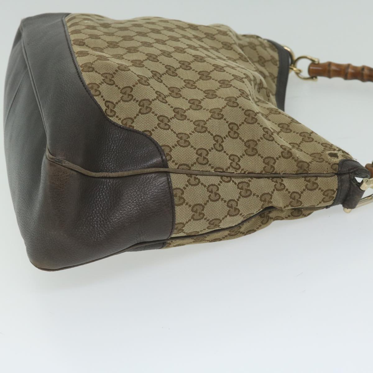 GUCCI GG Canvas Bamboo Shoulder Bag 2way Beige 282315 Auth 61957