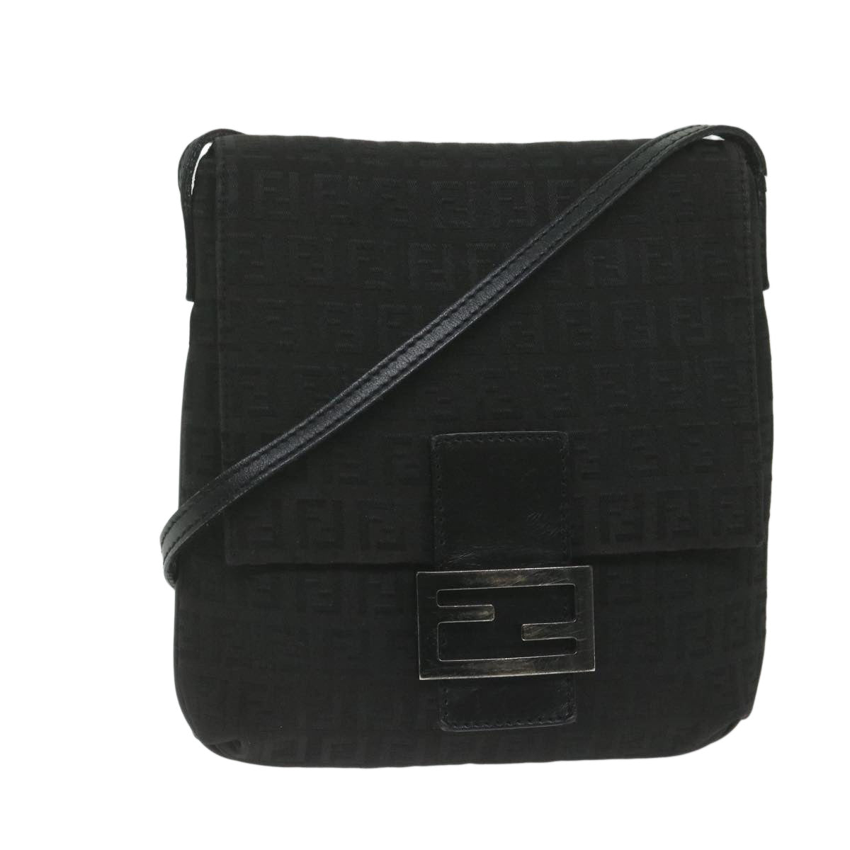 FENDI Zucchino Canvas Shoulder Bag Black Auth 61959