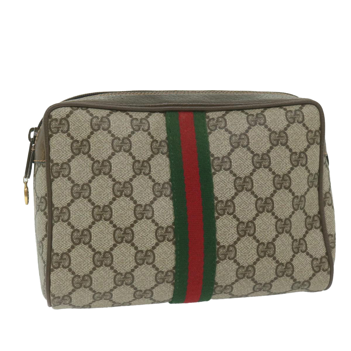 GUCCI GG Supreme Web Sherry Line Clutch Bag Beige Red Green 63 01 012 Auth 61993