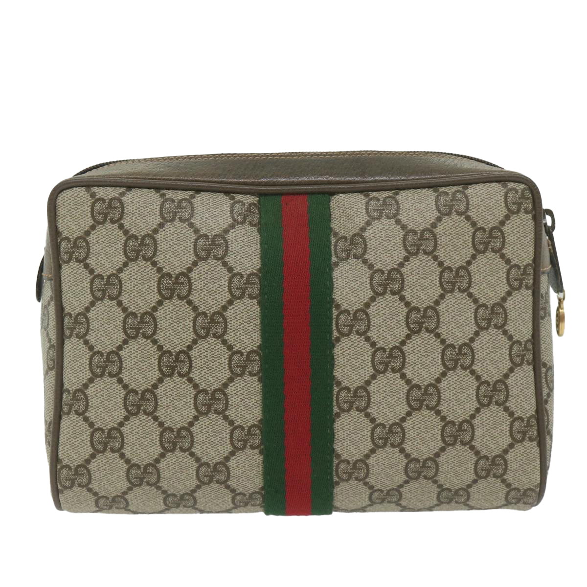 GUCCI GG Supreme Web Sherry Line Clutch Bag Beige Red Green 63 01 012 Auth 61993