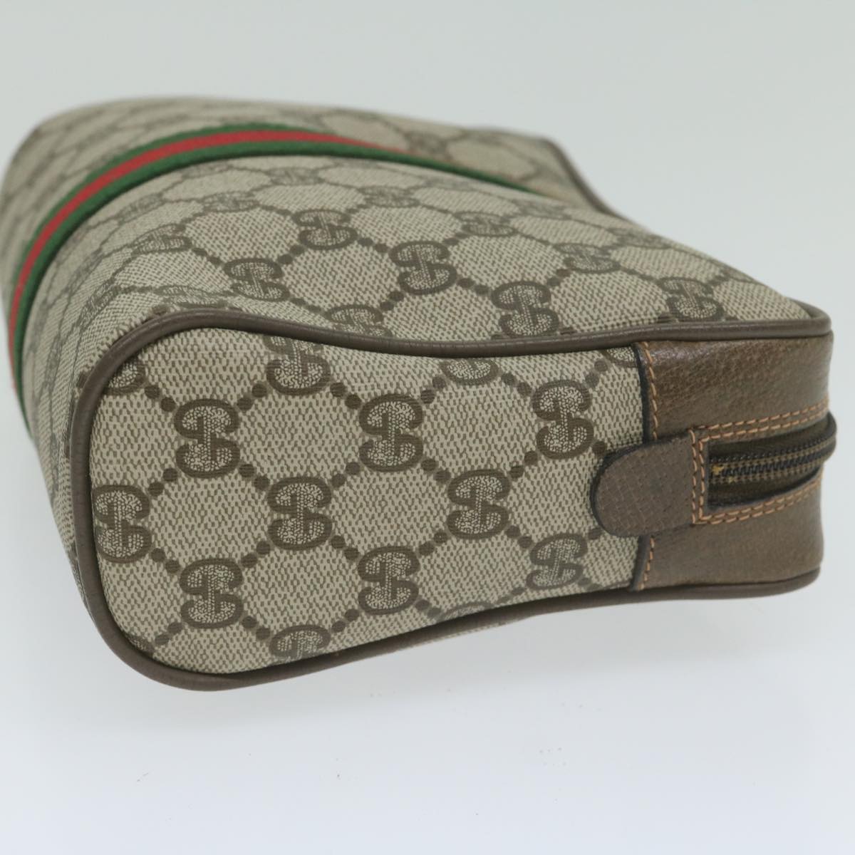 GUCCI GG Supreme Web Sherry Line Clutch Bag Beige Red Green 63 01 012 Auth 61993