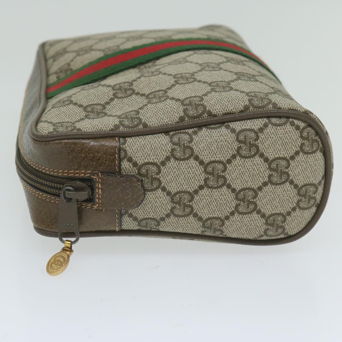 GUCCI GG Supreme Web Sherry Line Clutch Bag Beige Red Green 63 01 012 Auth 61993