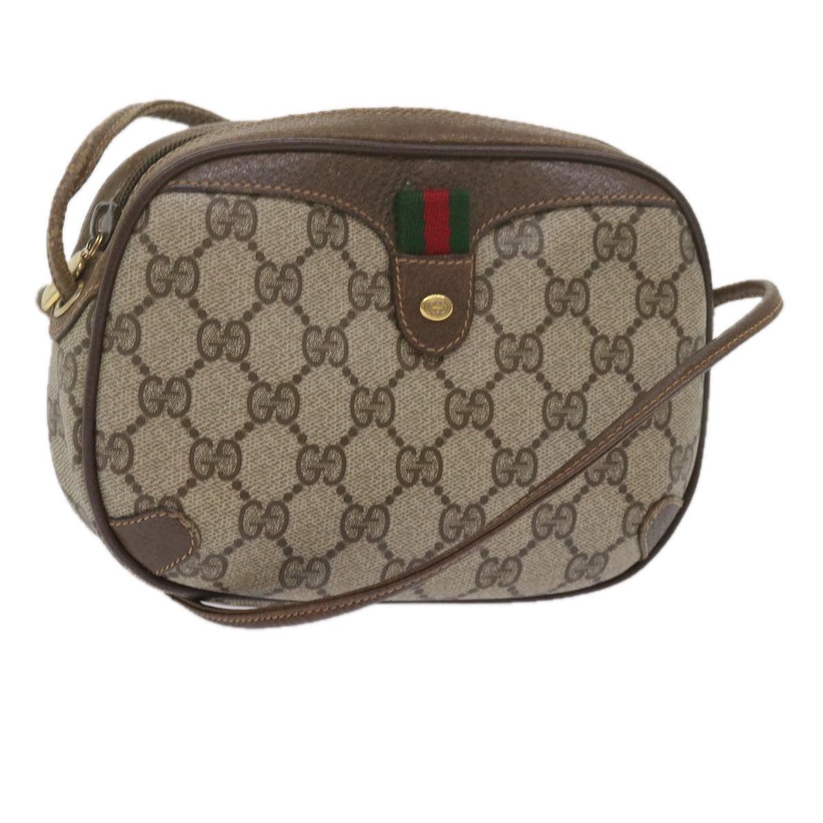 GUCCI GG Supreme Web Sherry Line Shoulder Bag Beige Red 89 02 066 Auth 61995