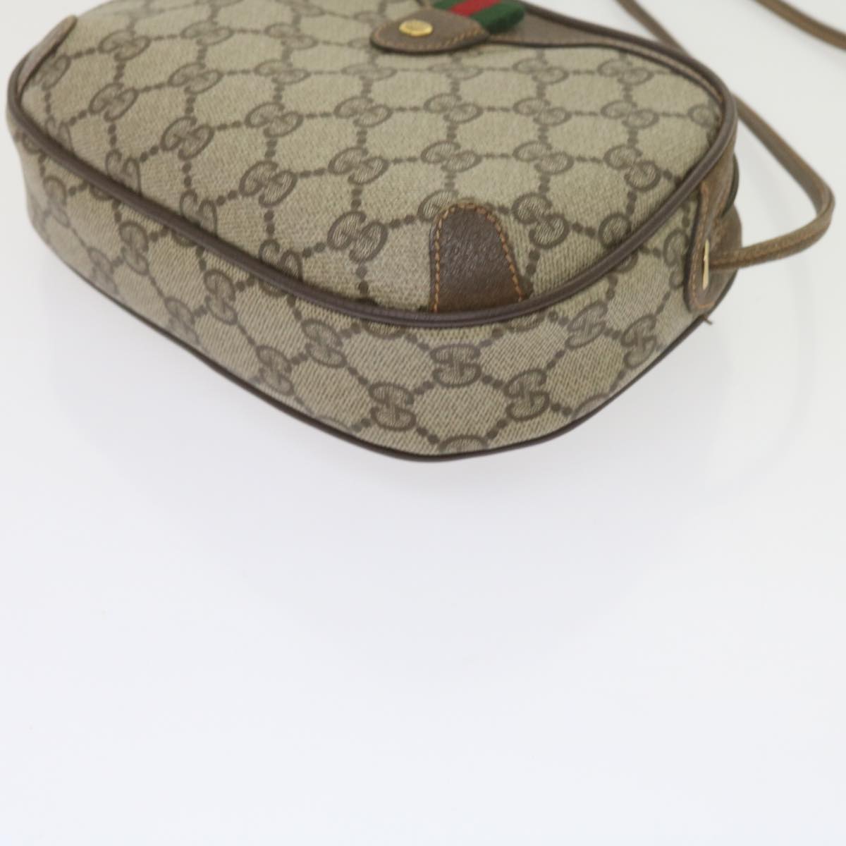 GUCCI GG Supreme Web Sherry Line Shoulder Bag Beige Red 89 02 066 Auth 61995