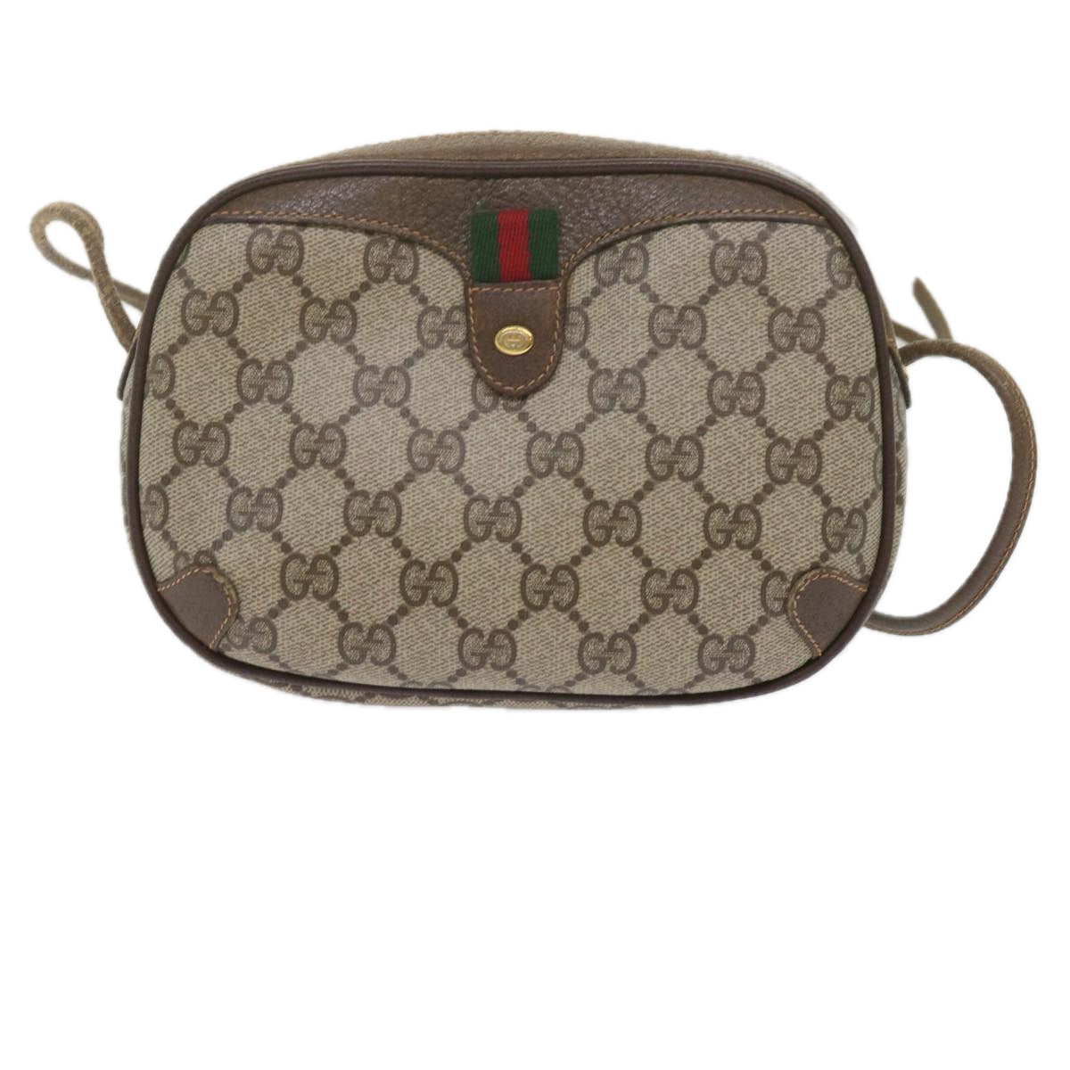 GUCCI GG Supreme Web Sherry Line Shoulder Bag Beige Red 89 02 066 Auth 61995