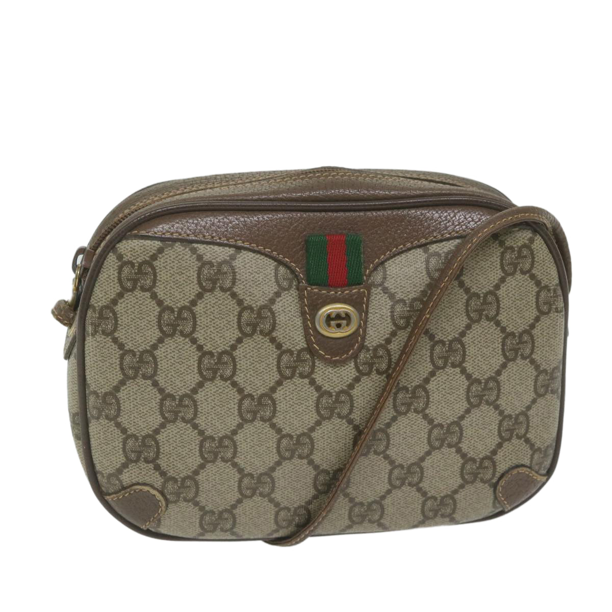 GUCCI GG Supreme Web Sherry Line Shoulder Bag Red Beige 89 02 066 Auth 61996