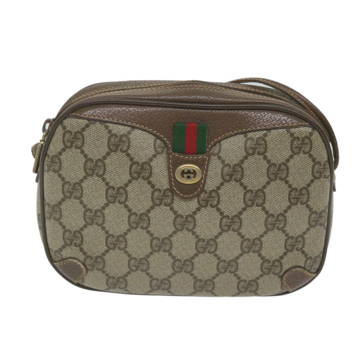 GUCCI GG Supreme Web Sherry Line Shoulder Bag Red Beige 89 02 066 Auth 61996