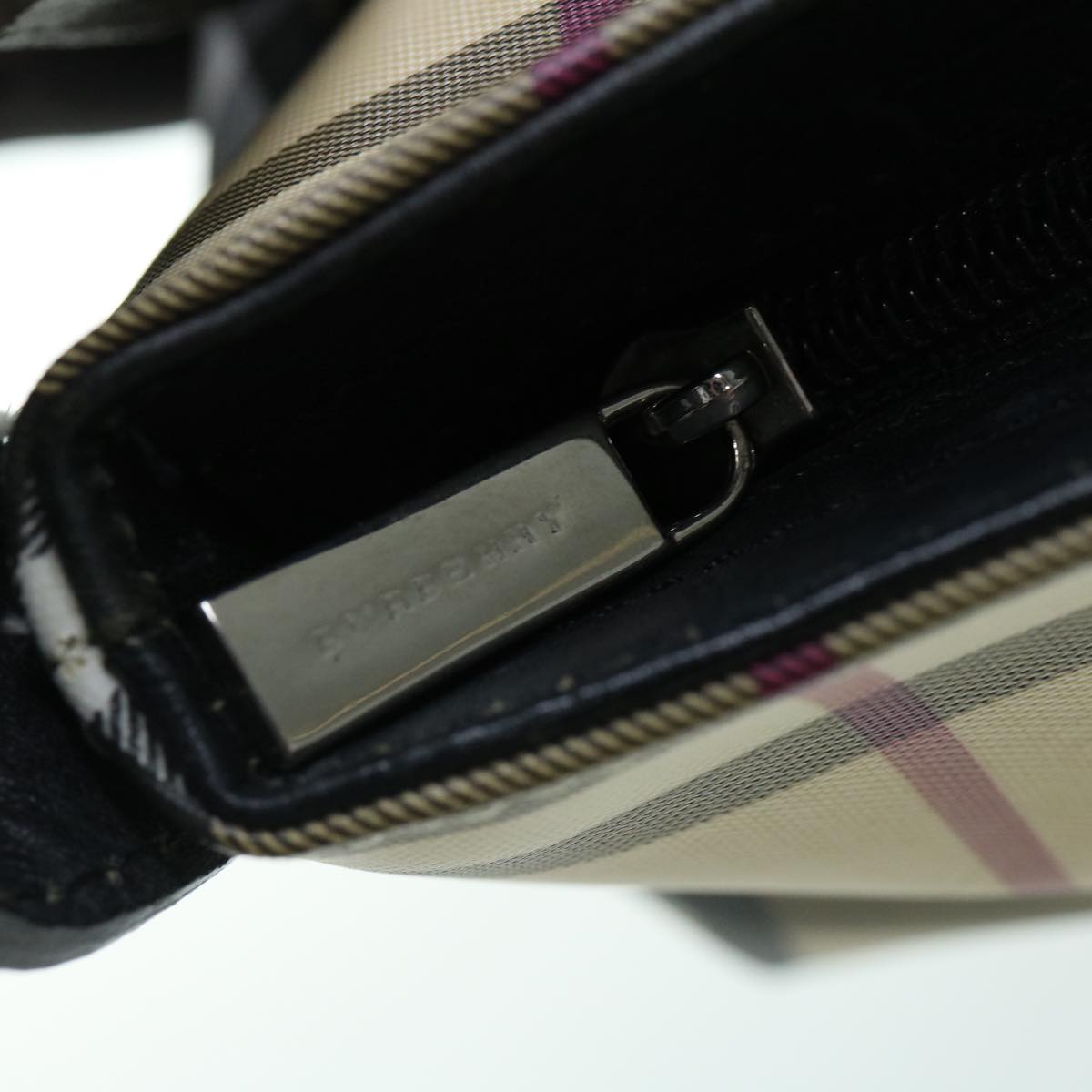 BURBERRY Nova Check Shoulder Bag PVC Beige Black Auth 62012