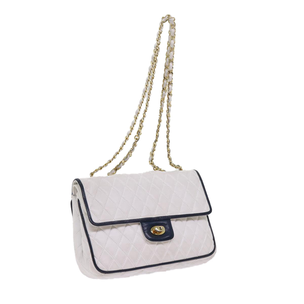BALLY Chain Shoulder Bag Leather White Auth 62020