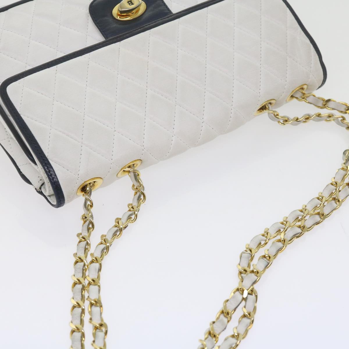 BALLY Chain Shoulder Bag Leather White Auth 62020