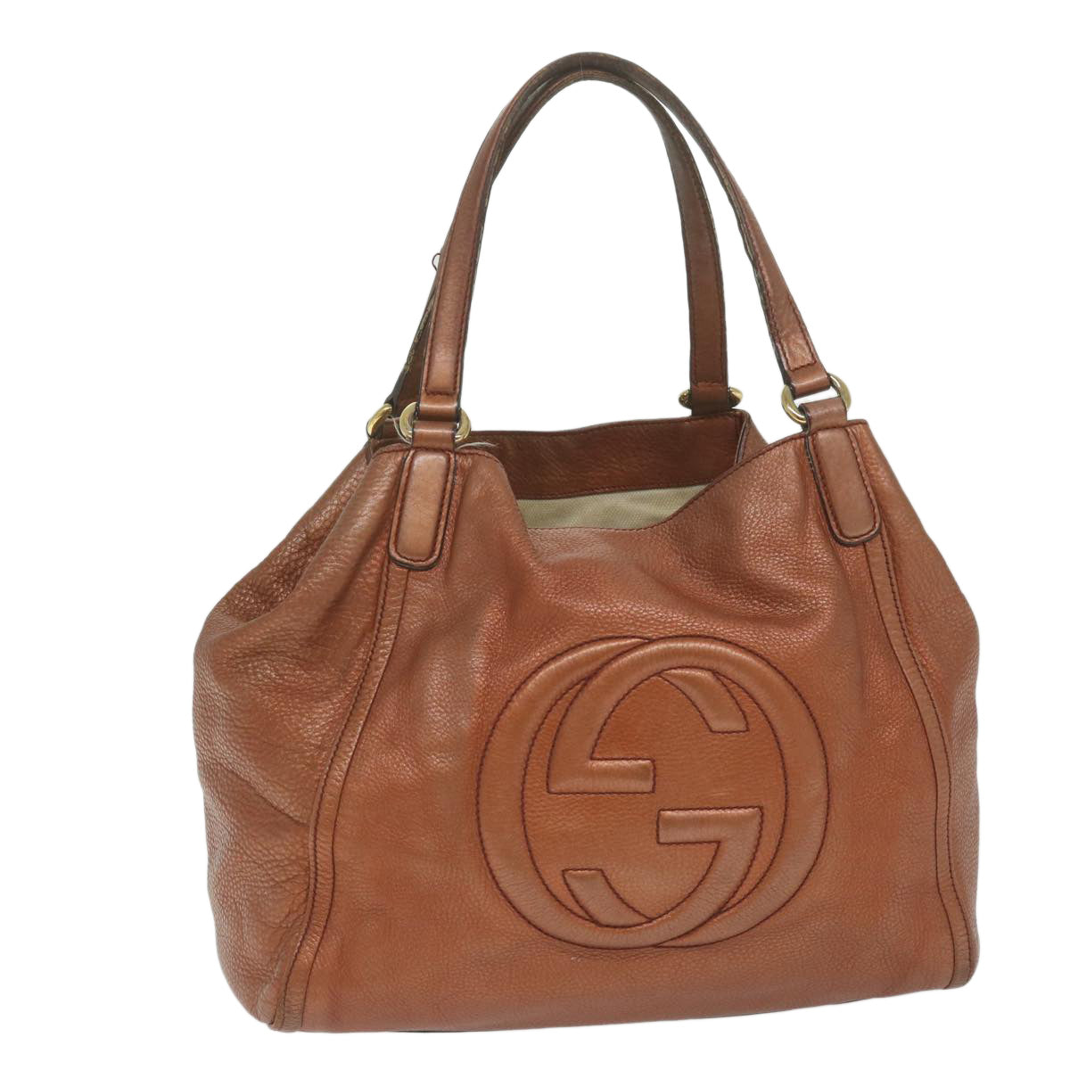 GUCCI Soho Tote Bag Leather Bronze 282309 Auth 62081