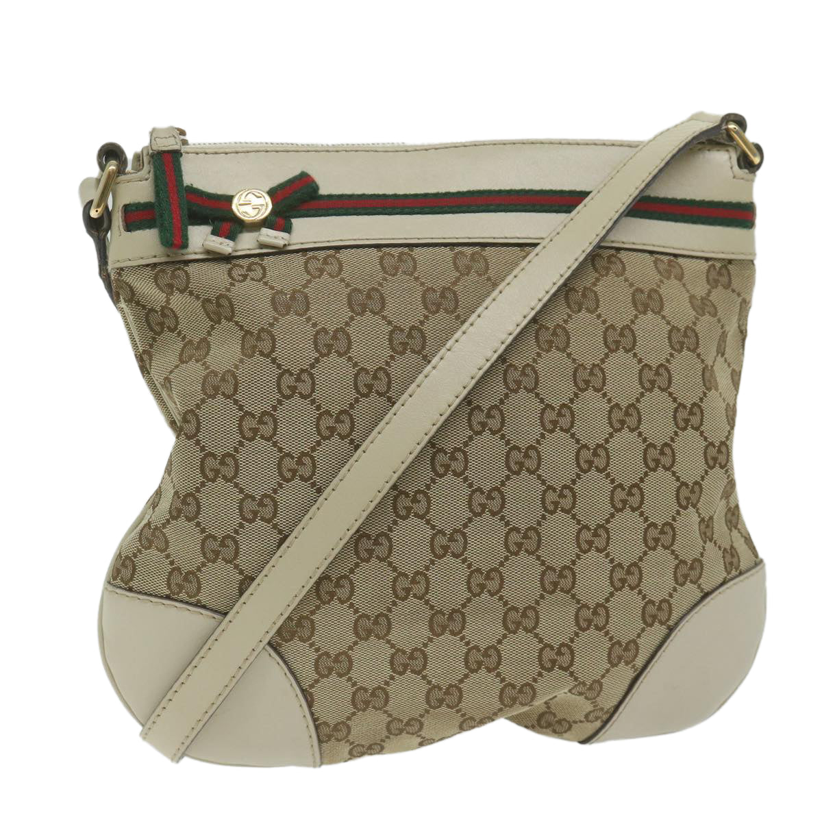 GUCCI GG Canvas Web Sherry Line Shoulder Bag Beige Red Green 257065 Auth 62082