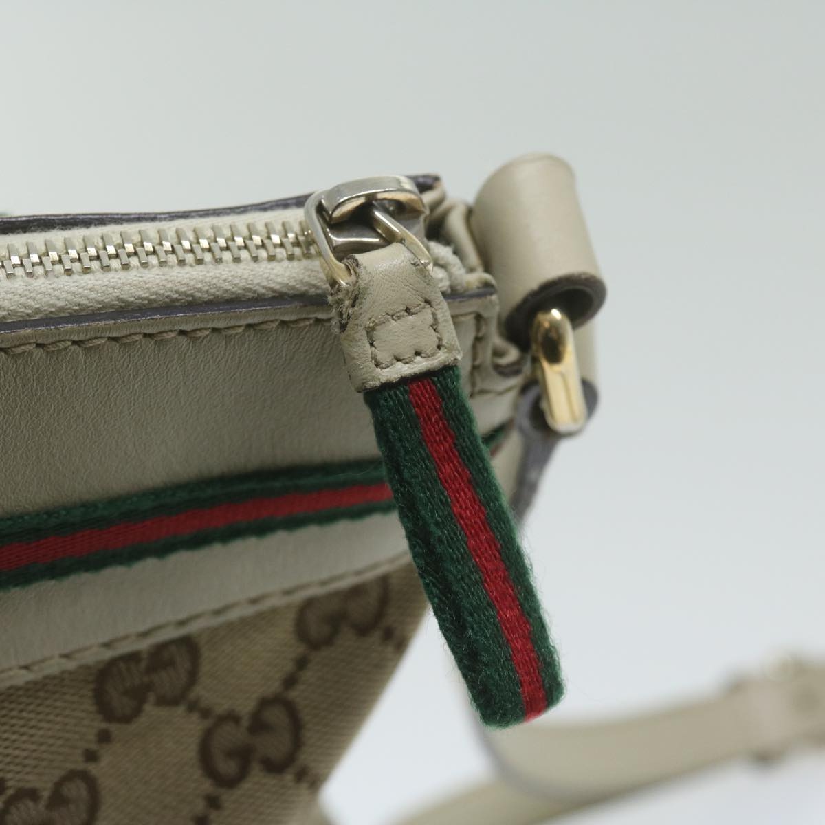 GUCCI GG Canvas Web Sherry Line Shoulder Bag Beige Red Green 257065 Auth 62082