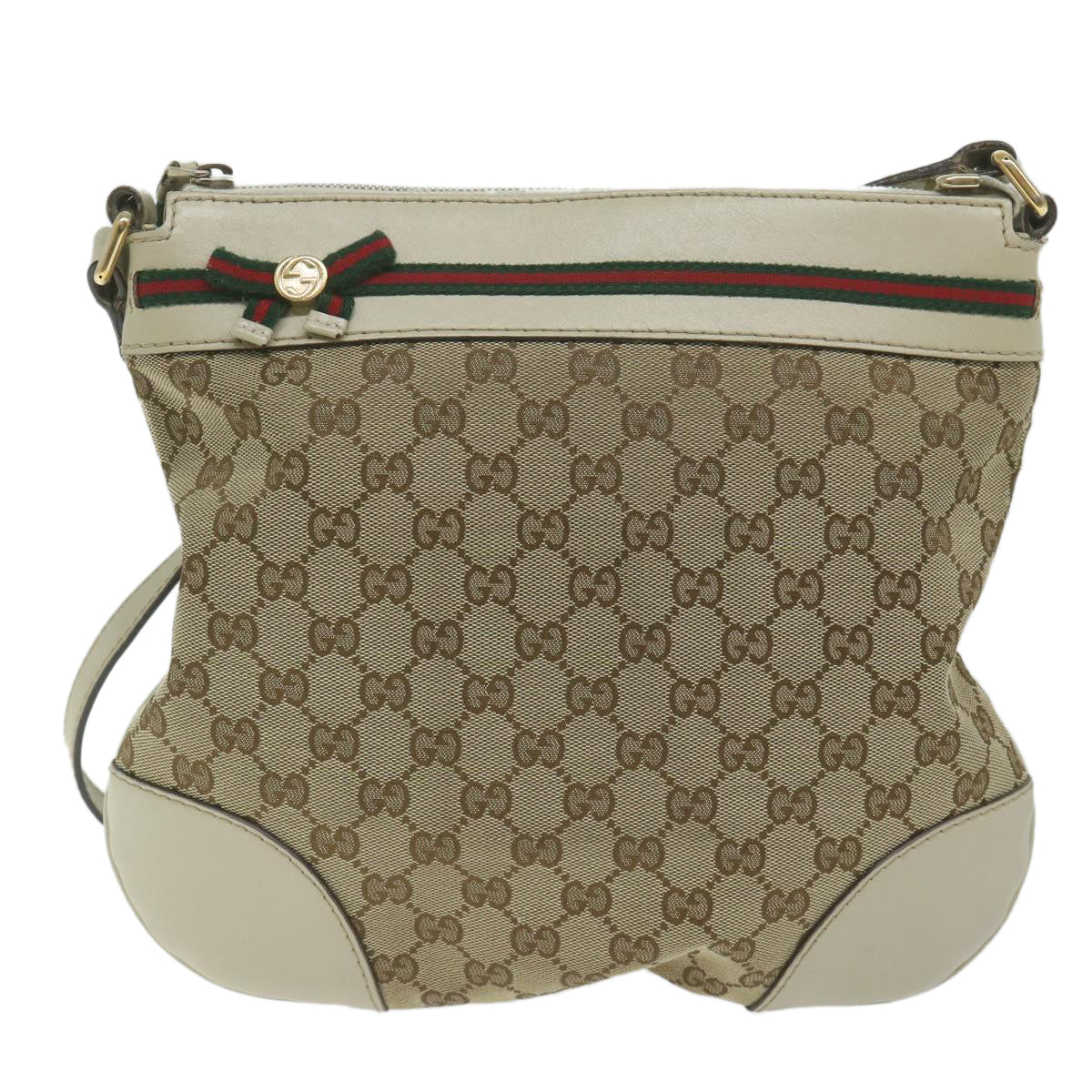 GUCCI GG Canvas Web Sherry Line Shoulder Bag Beige Red Green 257065 Auth 62082