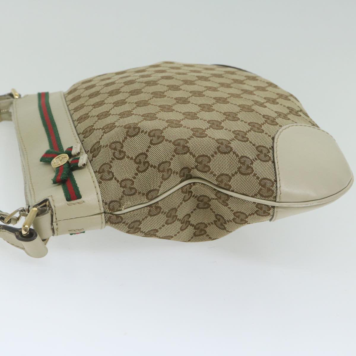 GUCCI GG Canvas Web Sherry Line Shoulder Bag Beige Red Green 257065 Auth 62082