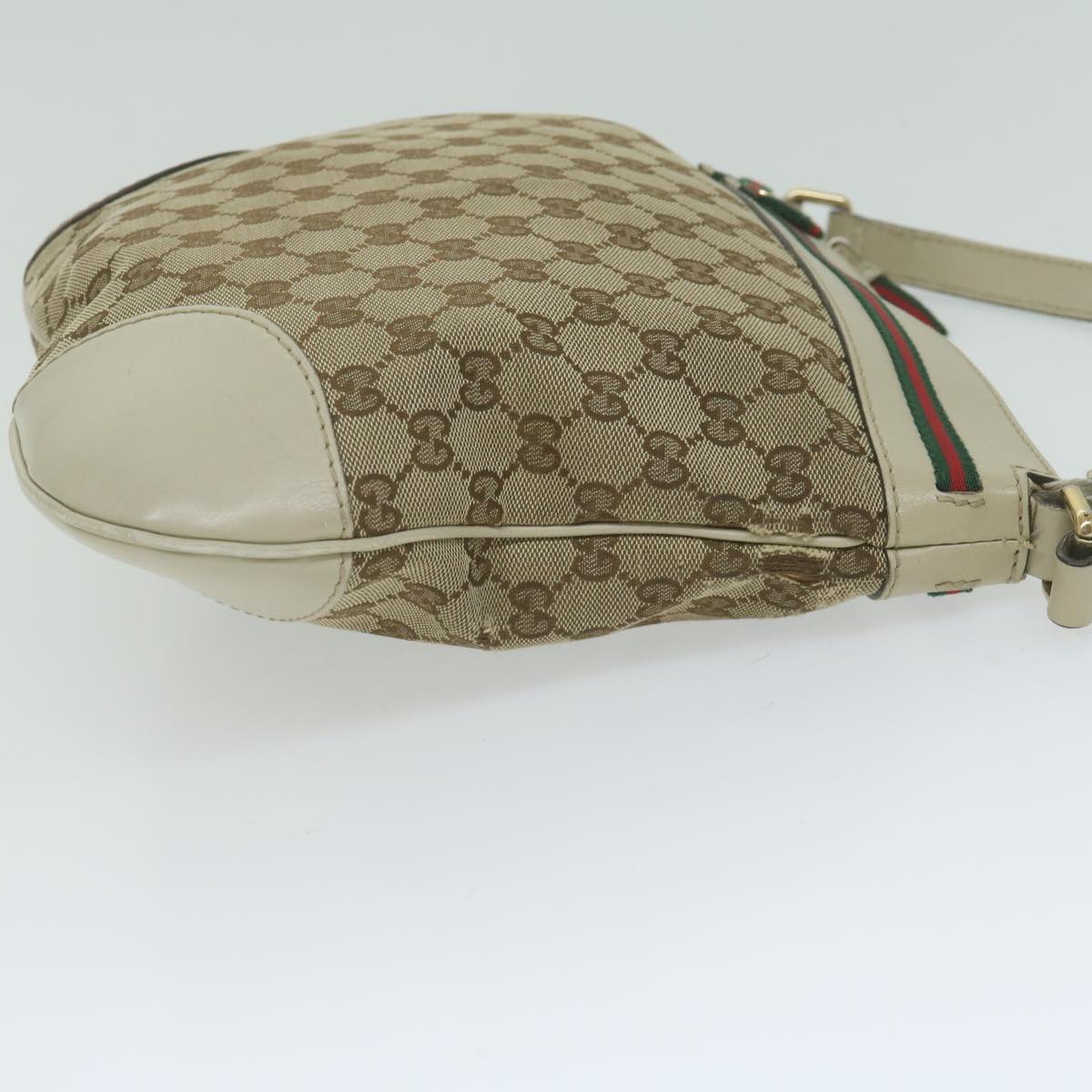 GUCCI GG Canvas Web Sherry Line Shoulder Bag Beige Red Green 257065 Auth 62082