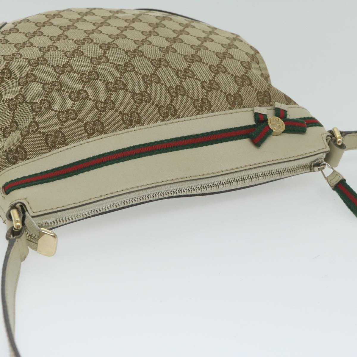 GUCCI GG Canvas Web Sherry Line Shoulder Bag Beige Red Green 257065 Auth 62082