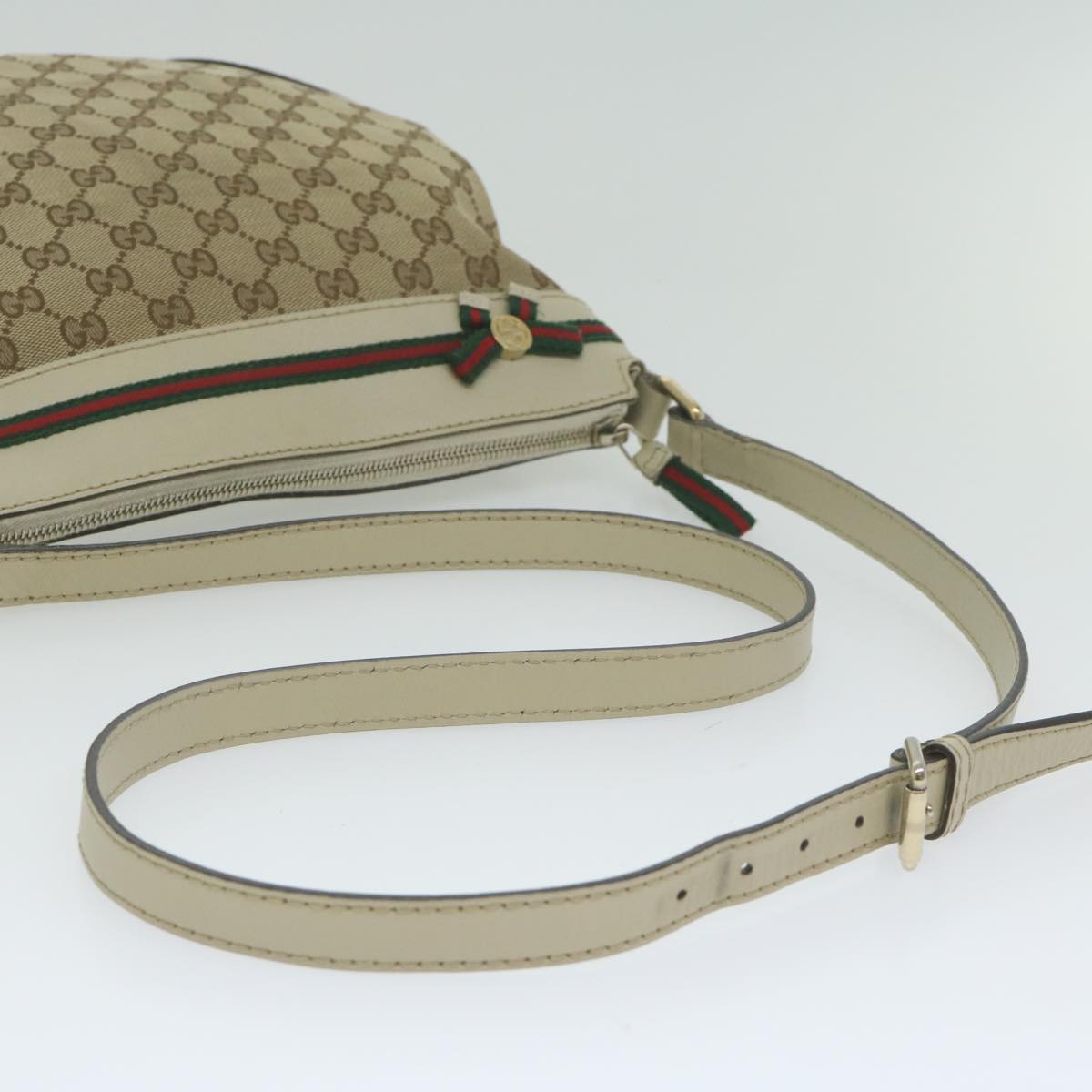 GUCCI GG Canvas Web Sherry Line Shoulder Bag Beige Red Green 257065 Auth 62082