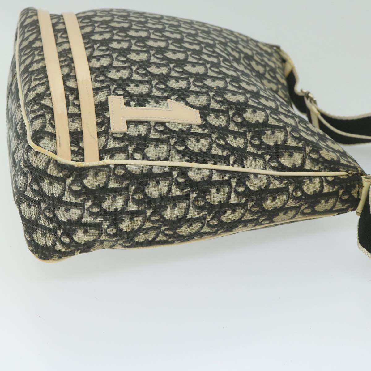 Christian Dior Trotter Canvas Shoulder Bag Black Beige Auth 62108