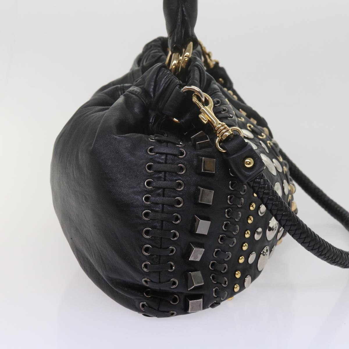 Miu Miu Hand Bag Leather Black Auth 62115