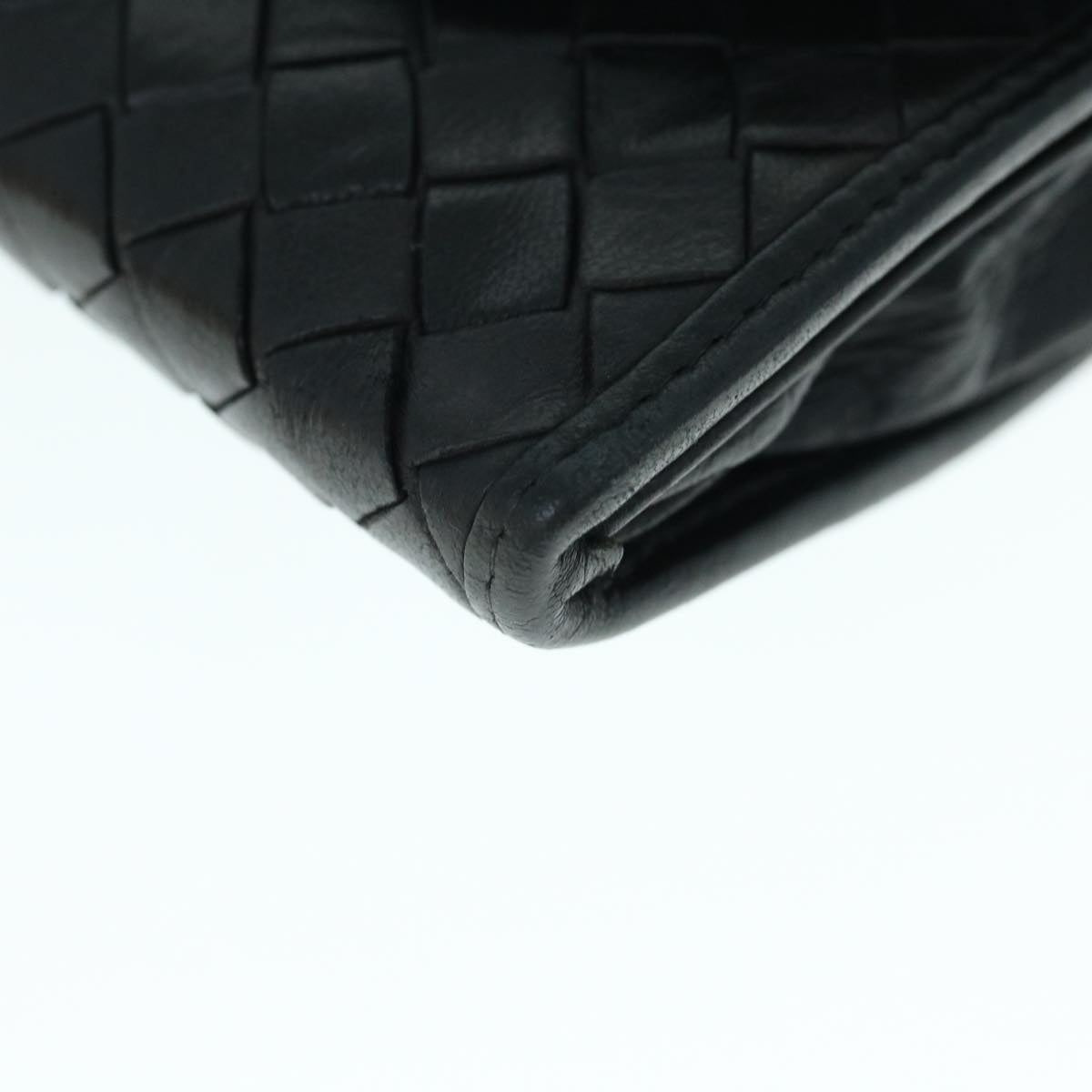 BOTTEGAVENETA INTRECCIATO Chain Shoulder Bag Leather Black Auth 62134