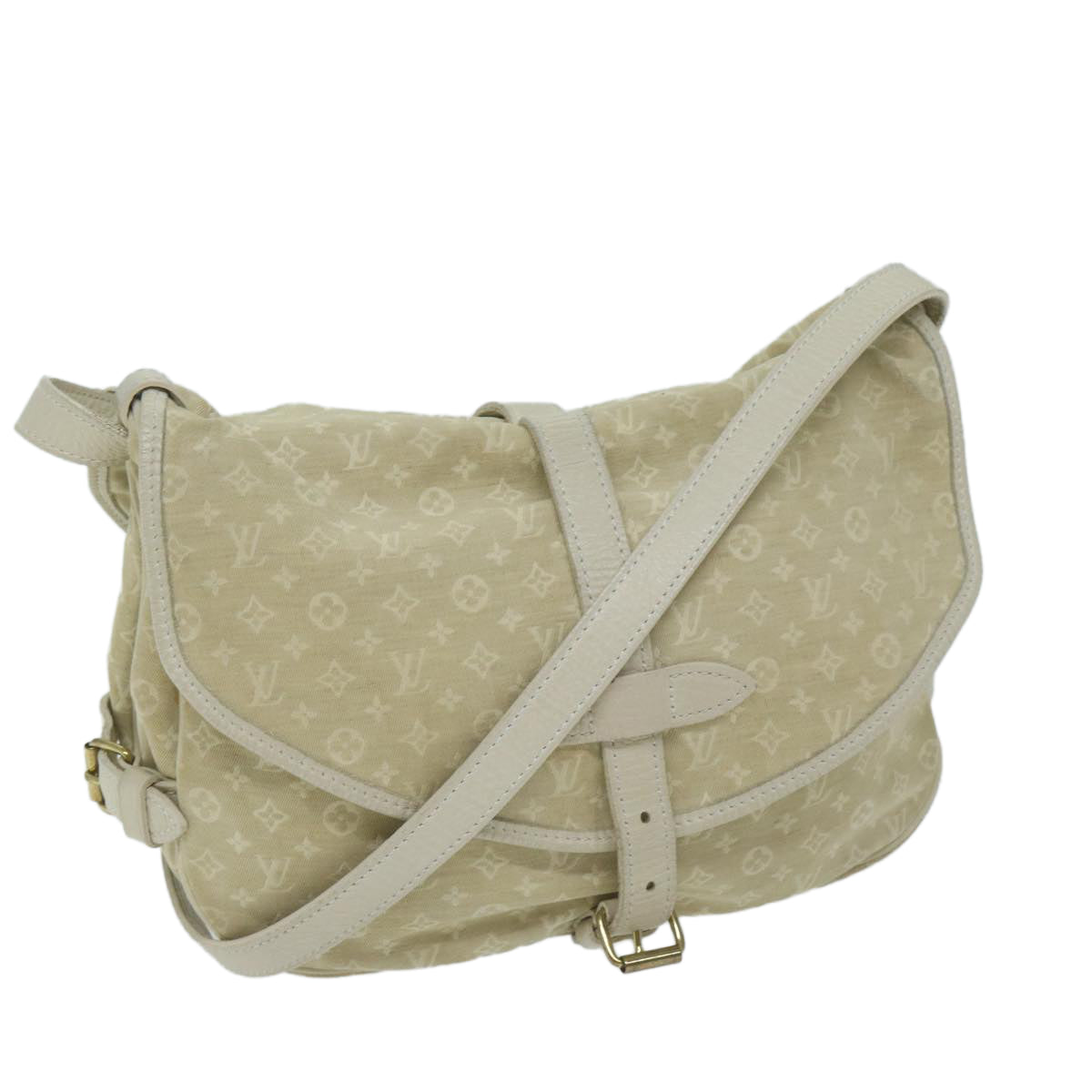 LOUIS VUITTON Monogram Mini Lin Saumur PM Shoulder Bag Ivory M95314 Auth 62201