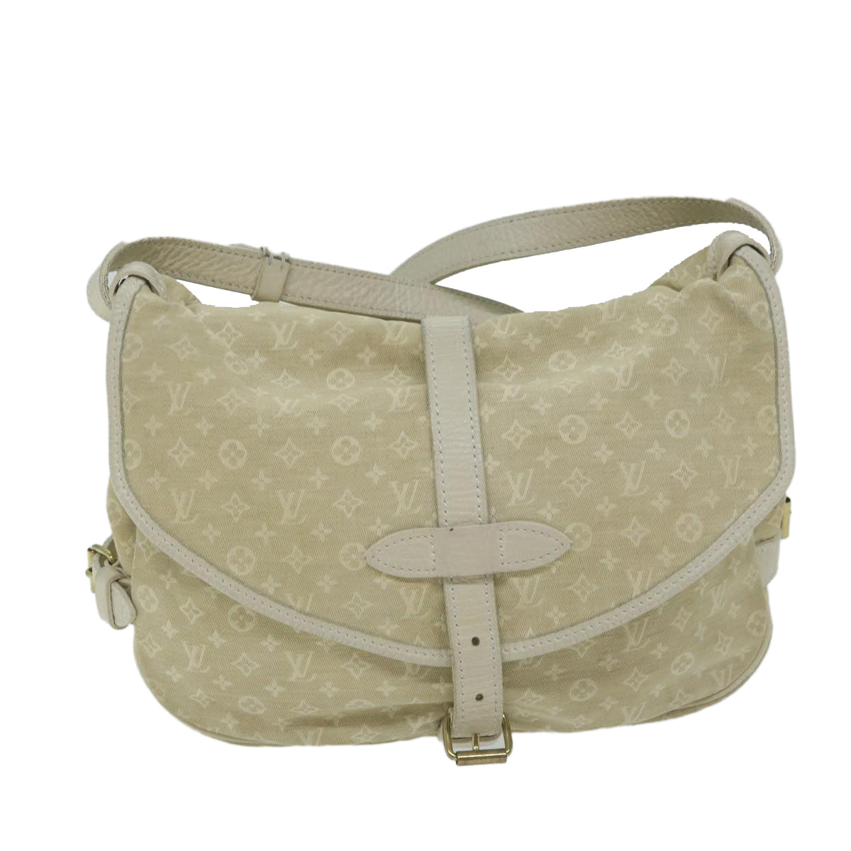 LOUIS VUITTON Monogram Mini Lin Saumur PM Shoulder Bag Ivory M95314 Auth 62201 - 0