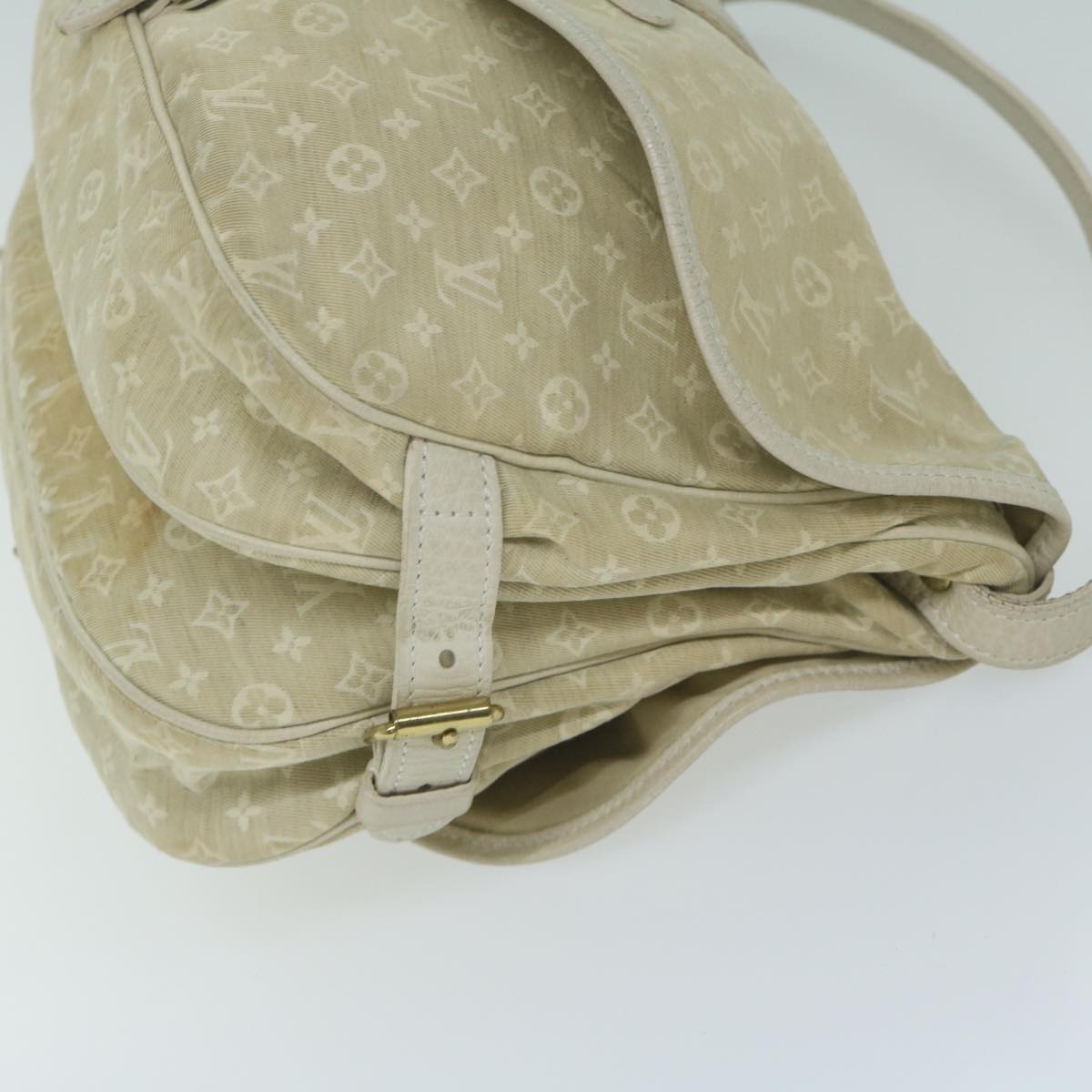 LOUIS VUITTON Monogram Mini Lin Saumur PM Shoulder Bag Ivory M95314 Auth 62201