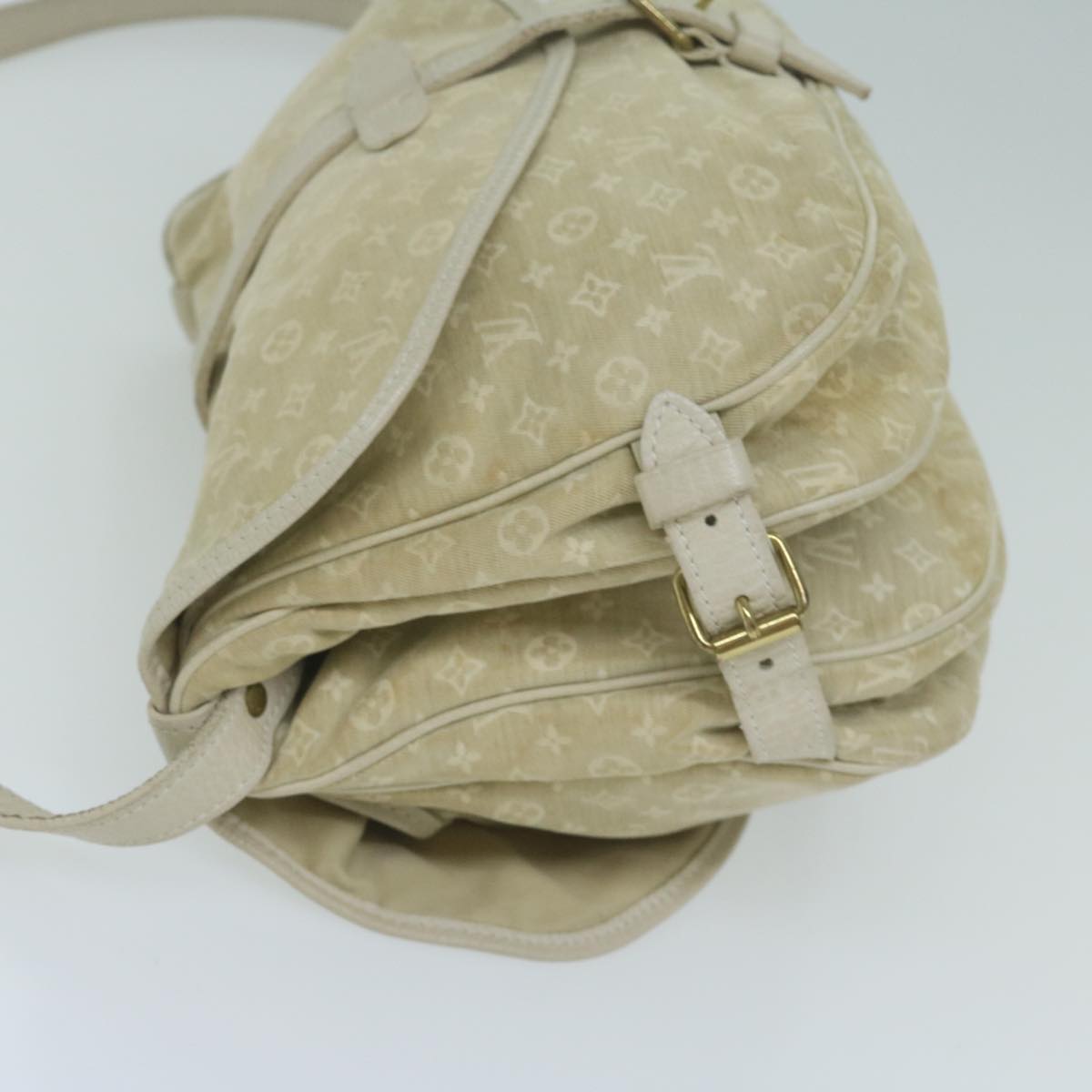 LOUIS VUITTON Monogram Mini Lin Saumur PM Shoulder Bag Ivory M95314 Auth 62201