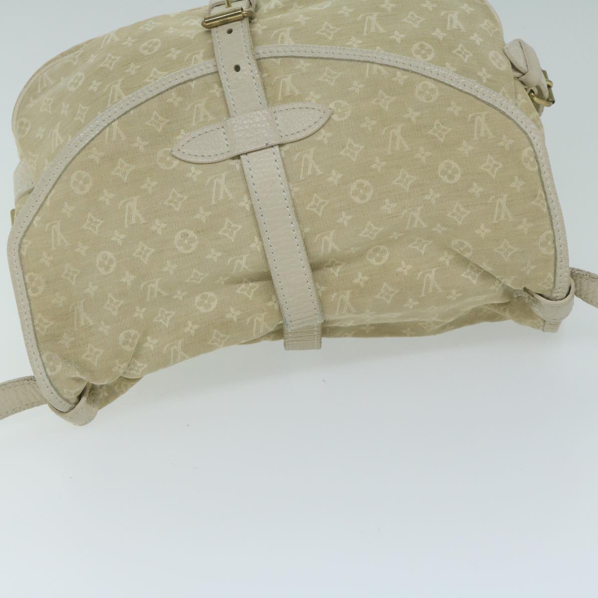 LOUIS VUITTON Monogram Mini Lin Saumur PM Shoulder Bag Ivory M95314 Auth 62201