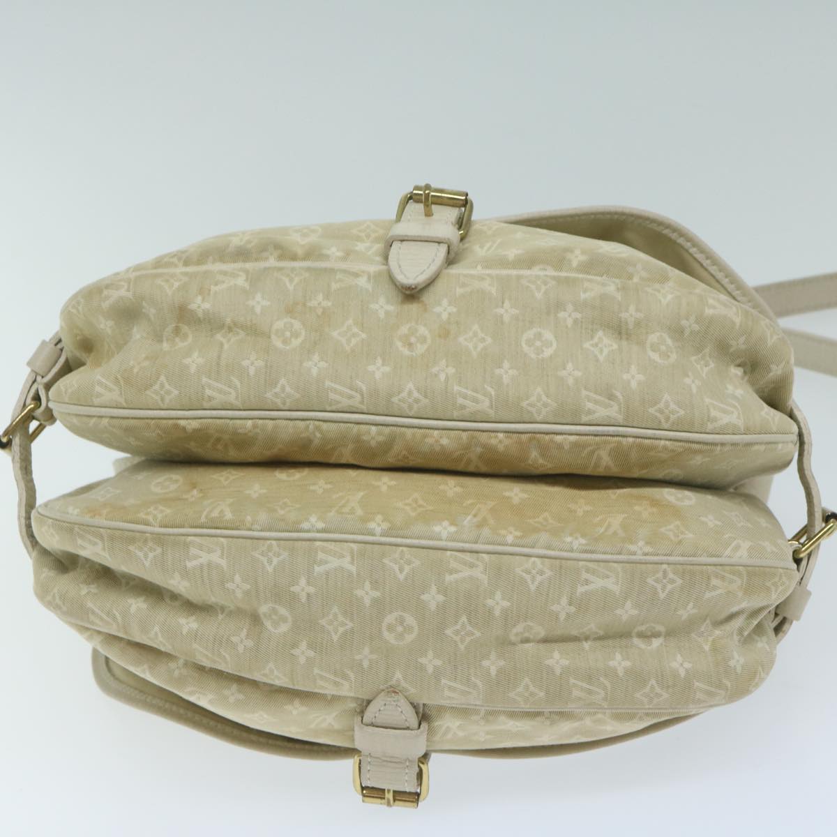 LOUIS VUITTON Monogram Mini Lin Saumur PM Shoulder Bag Ivory M95314 Auth 62201