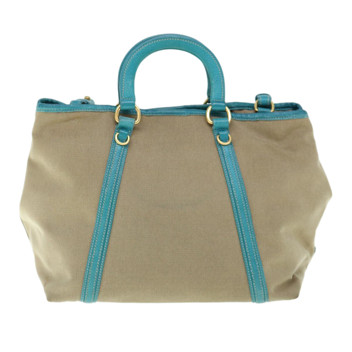 PRADA Hand Bag Canvas 2way Beige Blue Auth 62240