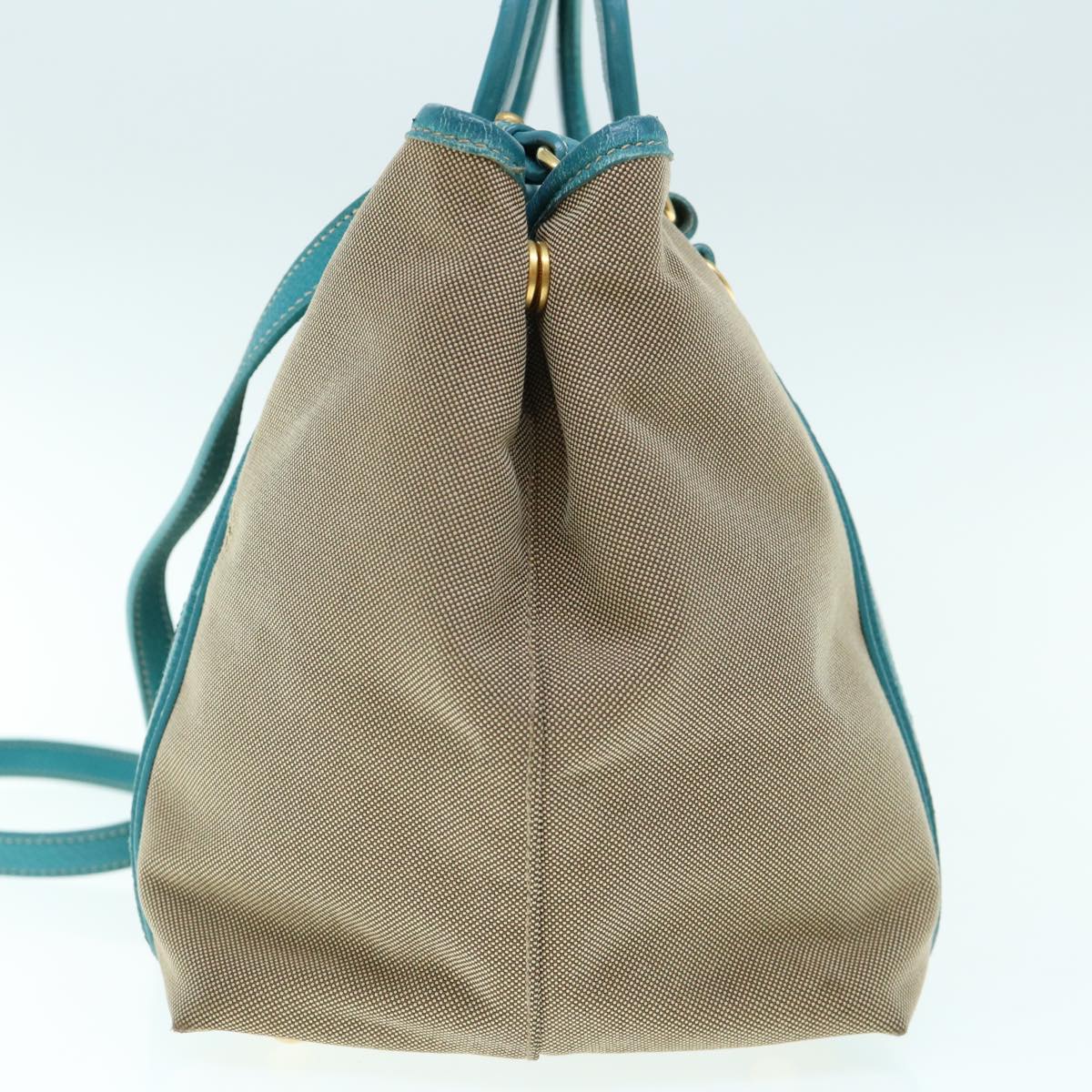 PRADA Hand Bag Canvas 2way Beige Blue Auth 62240