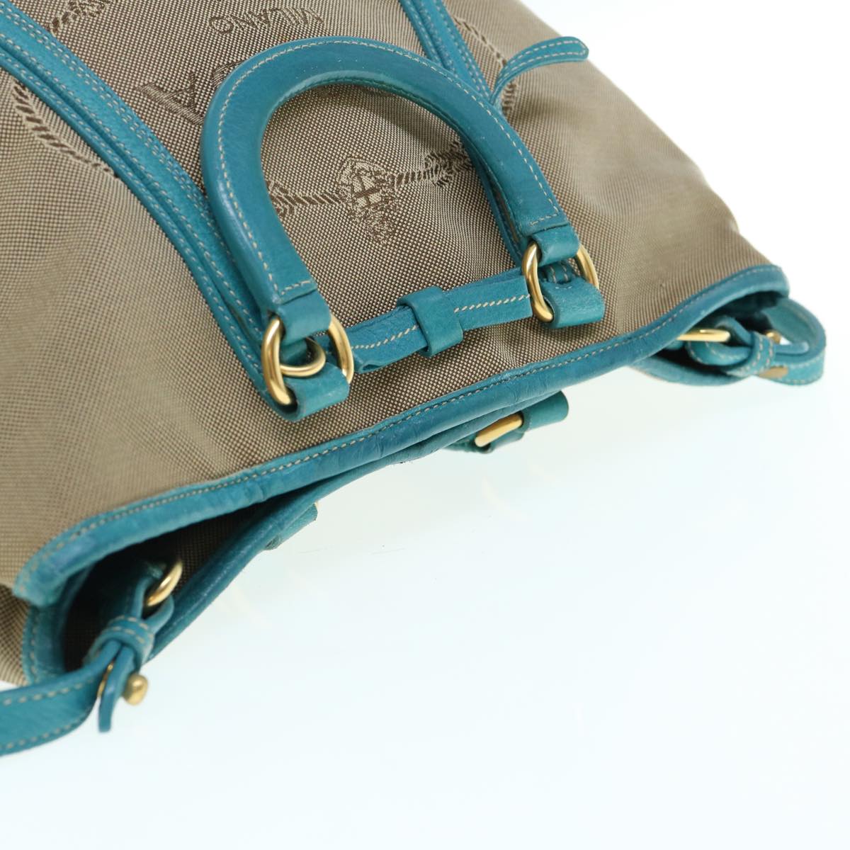 PRADA Hand Bag Canvas 2way Beige Blue Auth 62240