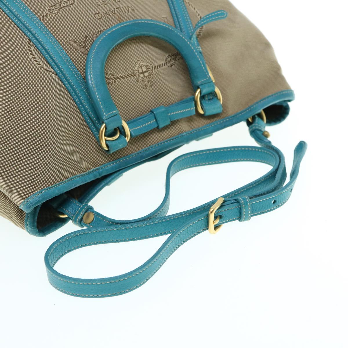 PRADA Hand Bag Canvas 2way Beige Blue Auth 62240